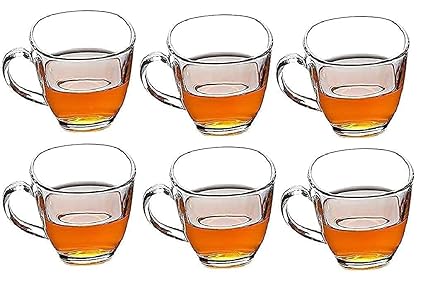 Mynalife Glass Handle Tea Cups/Coffee Mugs/Green Tea Mug/Cup: Milk Mug/Juice Cup for Office/Home/Restaurant/Cafe/Adult Surprise Special Gifted Items (Set of 6) (Square Tea Cup)