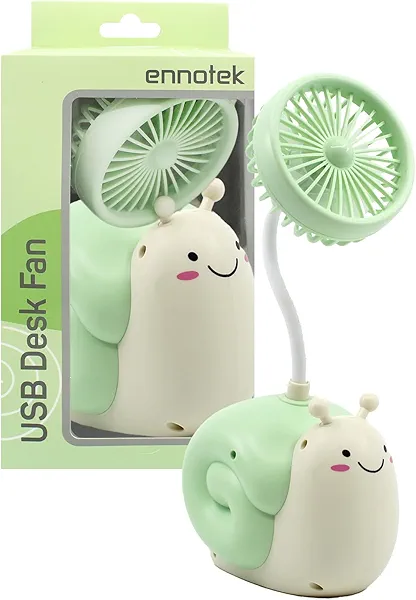 Ennotek Cute Animal Table Top Fan USB-C, Fun Office Desk Accessories, Desk Fans Small Quiet Electric Plug In, Small Plug In Fan, Table Fans, Cubical Accessories for Work (Green Snail)