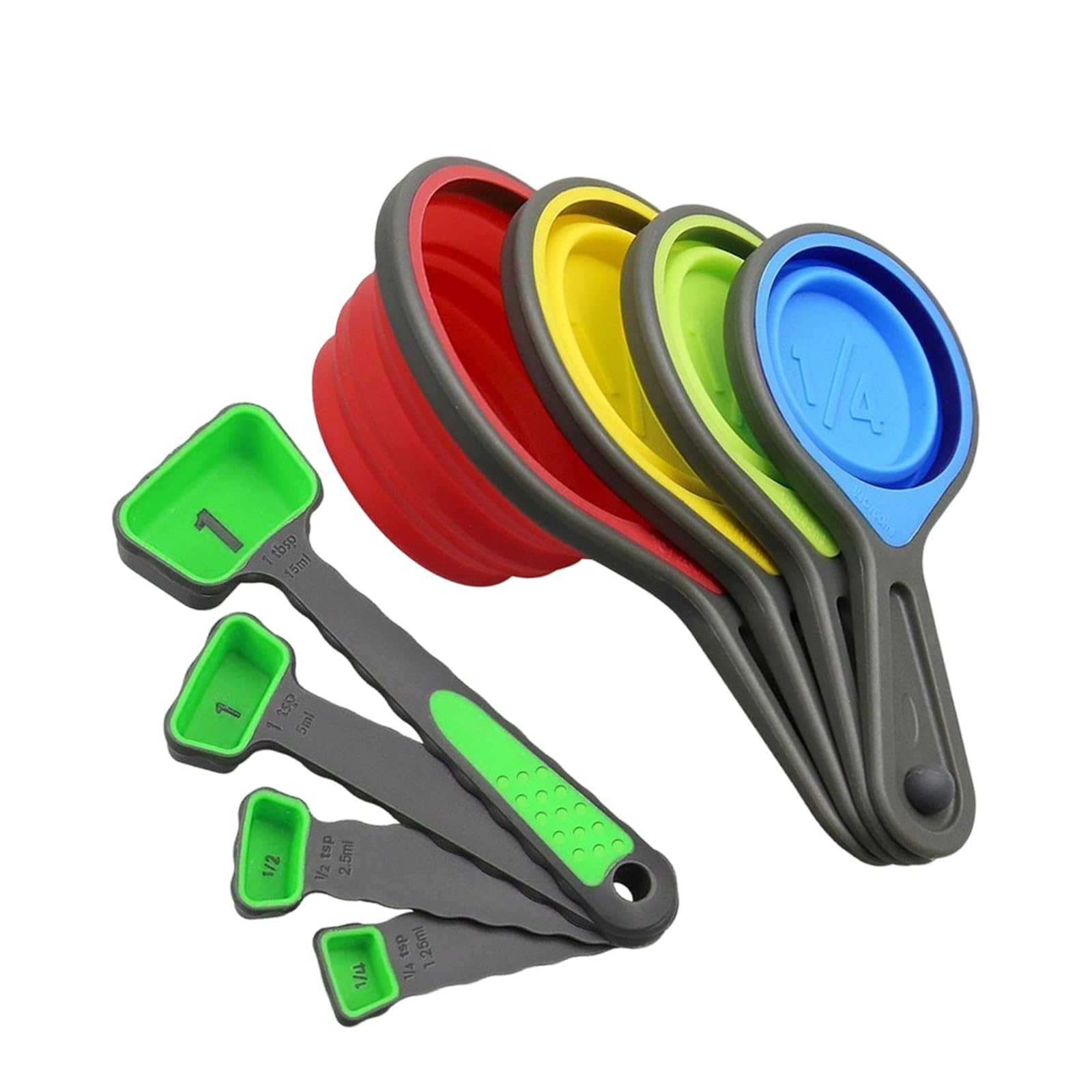Uqezagpa Foldable Silicone Measuring Cup and Spoon Set with Easy Storage for Baking and Cooking Utensils Space Saving Colorful Silicone Measuring Spoon Set