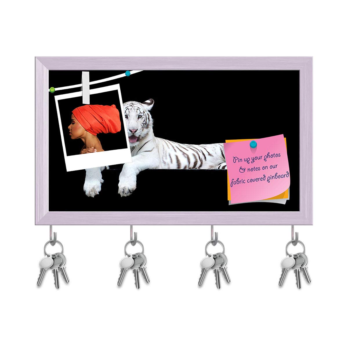 ArtzFolio Tiger Albino Key Holder Hooks | Notice Pin Board | White Frame 13.5 X 8Inch