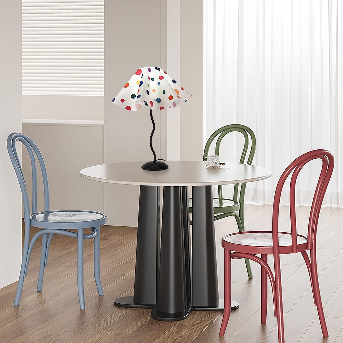 Colorful Dots Scalloped Table Lamp Modern Mini Pleated Linen Desk Lamp with Fabric Shade Small Pleated Table Lamp Modern Desk Light for Living Room, Kids Room, Home, Office