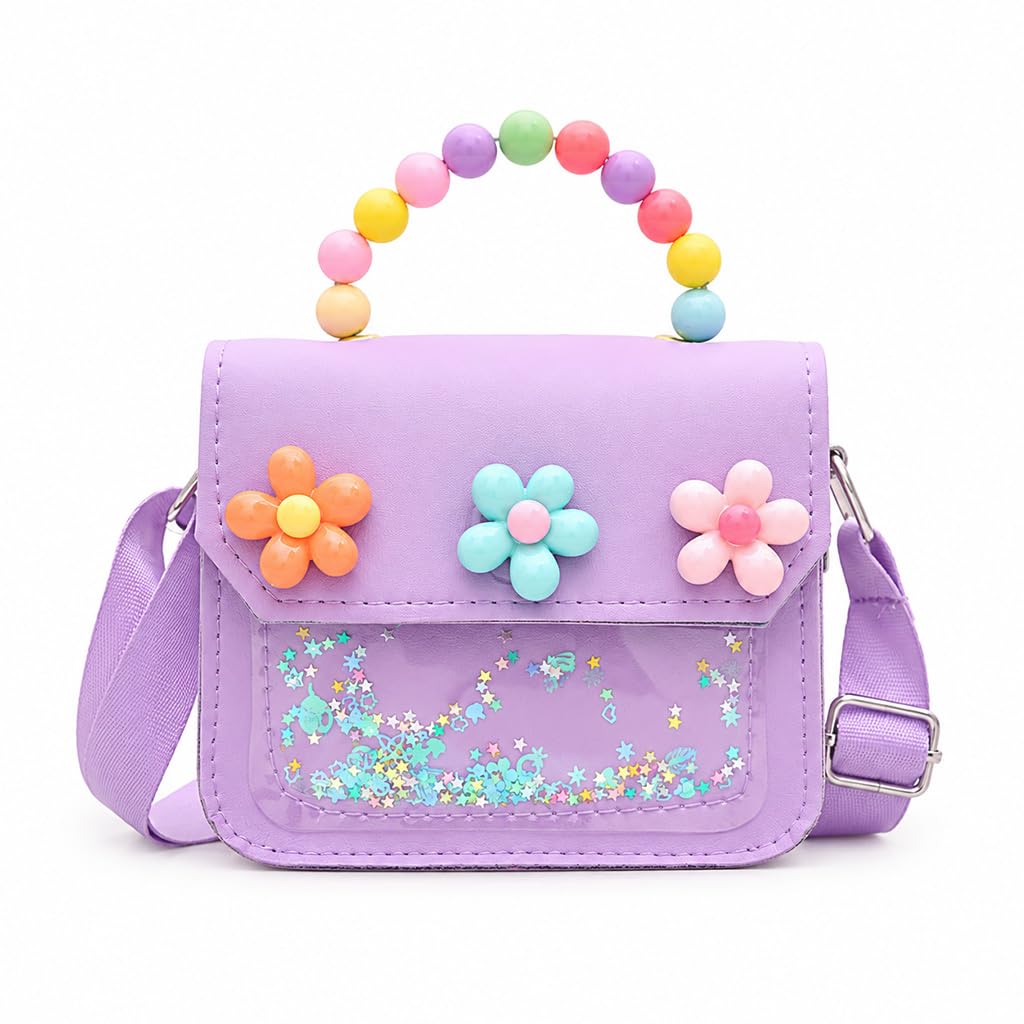 Flower Sling Bag for Girls, Fashion Purple Cute Hand Bag for Girls Shoulder Bags Stylish Latest Gifts for Kids Age 3-8 Purse for Girl Cross Body Bags for Woman, 13x5.5x13cm-image-6