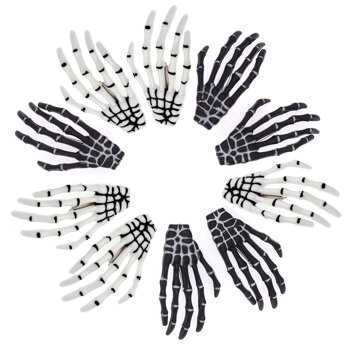5 Pairs White and Black 3" Skeleton Hands Hair Clips Skull