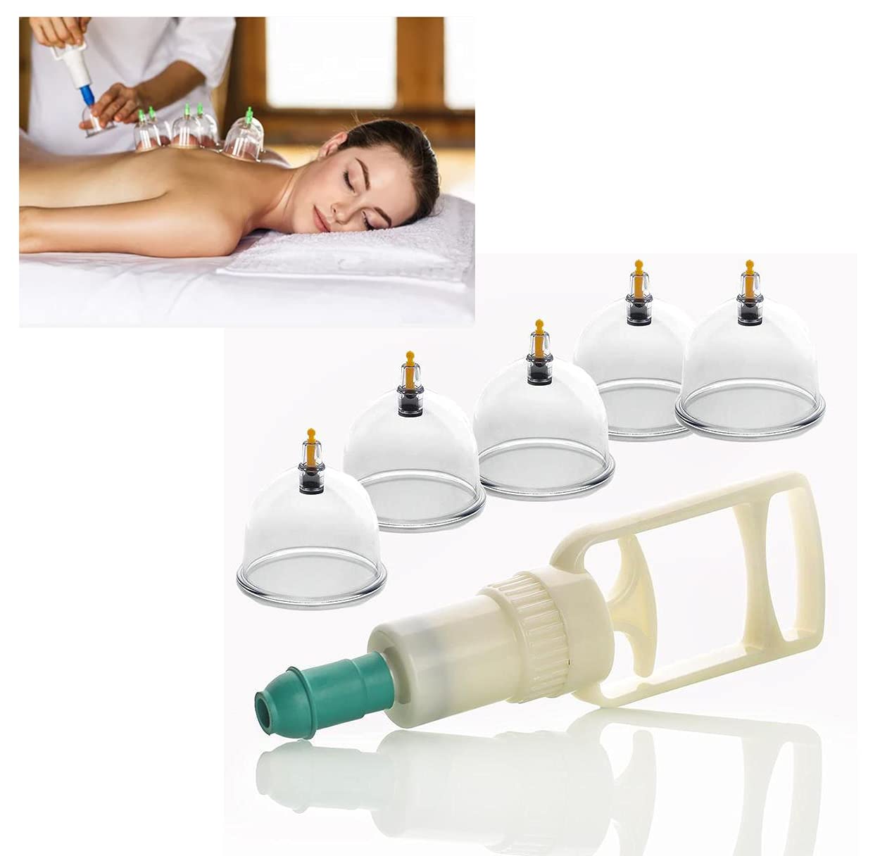 HK Online 6-Piece Massage Cupping Therapy Set, 1 Pump + 5 Cups A2 67mm, Hijama/Sports/Pain Relief