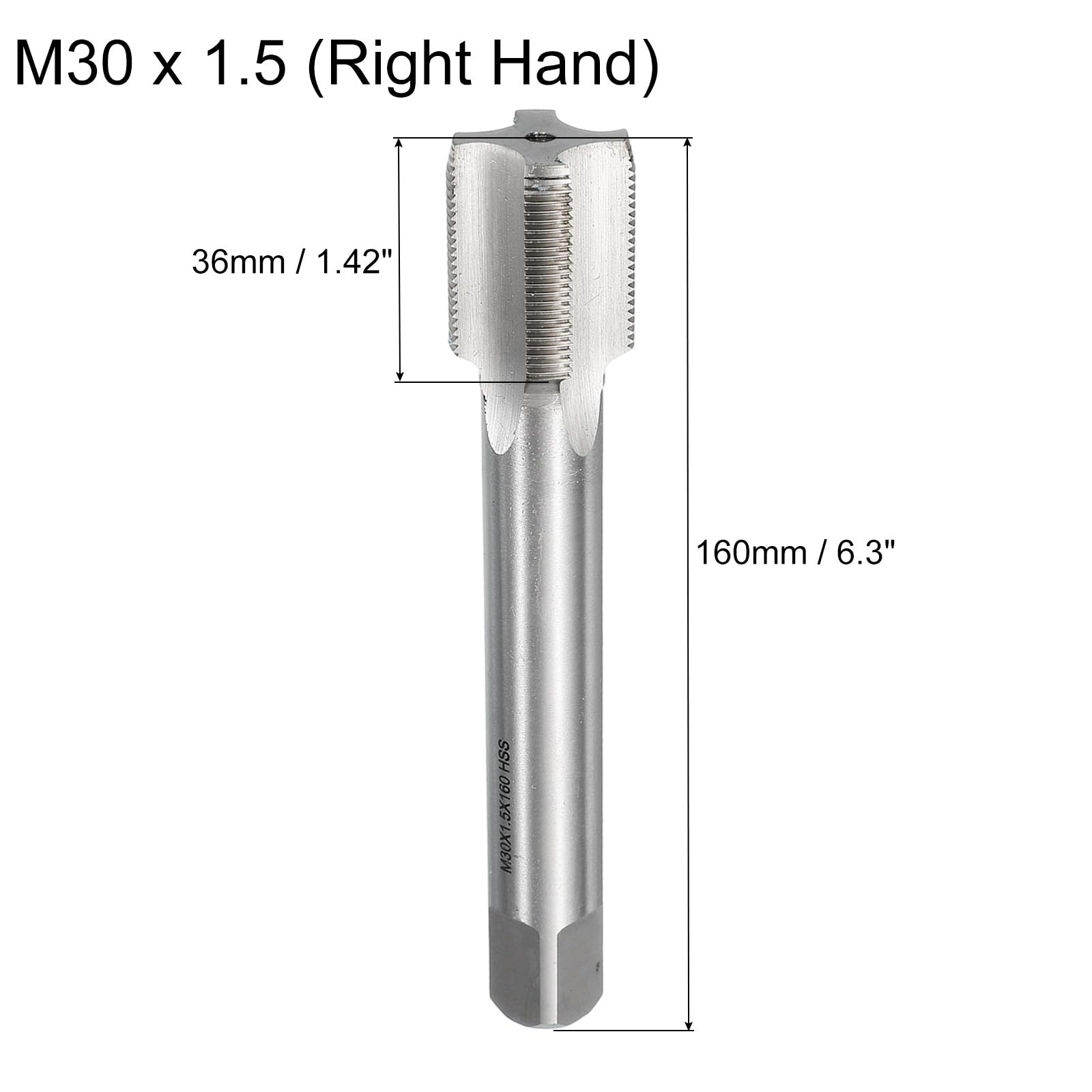 QUARKZMAN Taraud Métrique à droite, M30 x 1.5 x 160mm H2 Taraud et Filière en HSS6542 à 4 Cannelures Plates Tarauds à Fileter pour le Taraudage et le Filetage d'Outil Réparation Machine