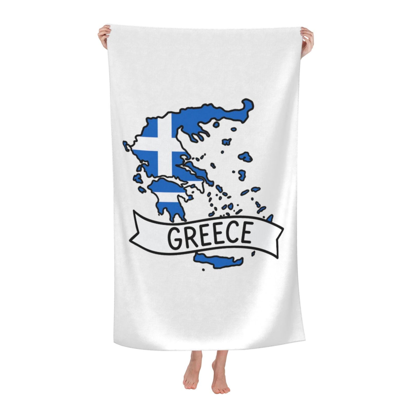 pojknbv Greece Map Print Oversized Adult Beach Towel Quick-Dry Comfortable Lightweight Travel Pool Camping