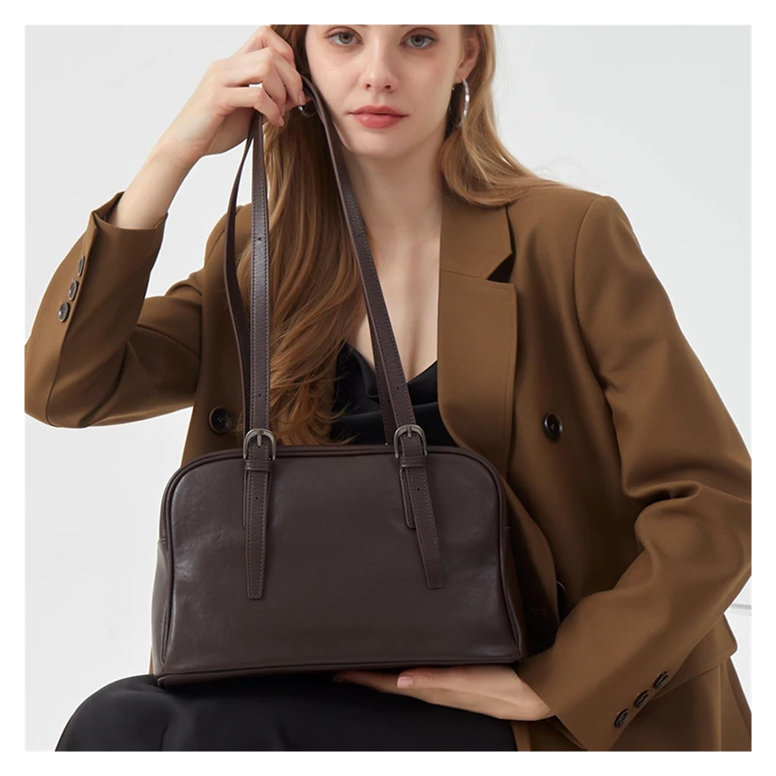 Bolso bandolera Bolso de cuero for mujer, bolso for axilas, nicho femenino, gran capacidad, hombro tipo bandolera genuino