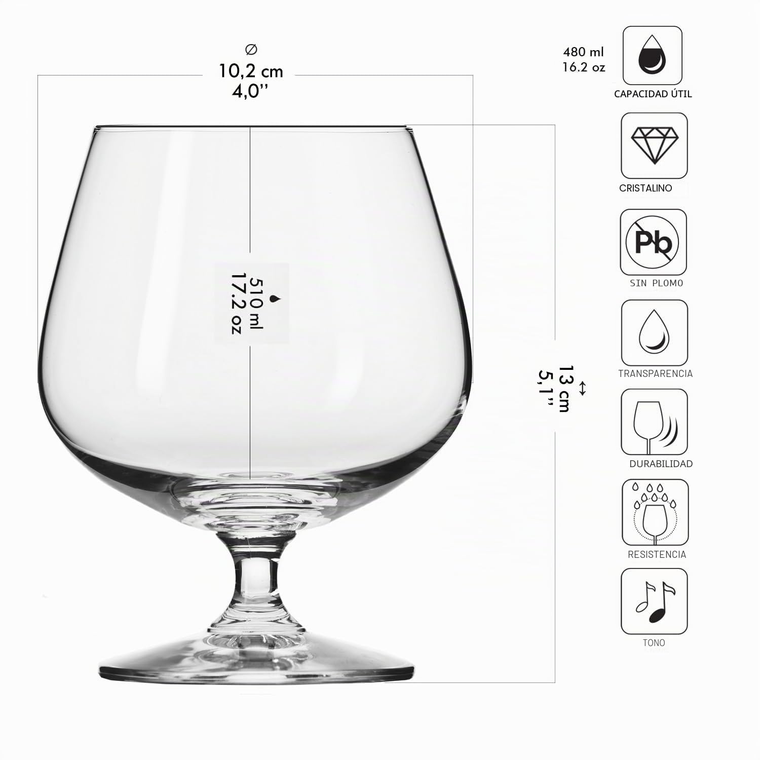 Krosno Balance Copas Brandy Coñac Whisky 510 ml Juego de 6 – Cristal sin Plomo Tipo Snifter, Copa Degustación Grande, Elegante, Apta Lavavajillas, Para Hogar y Restaurante