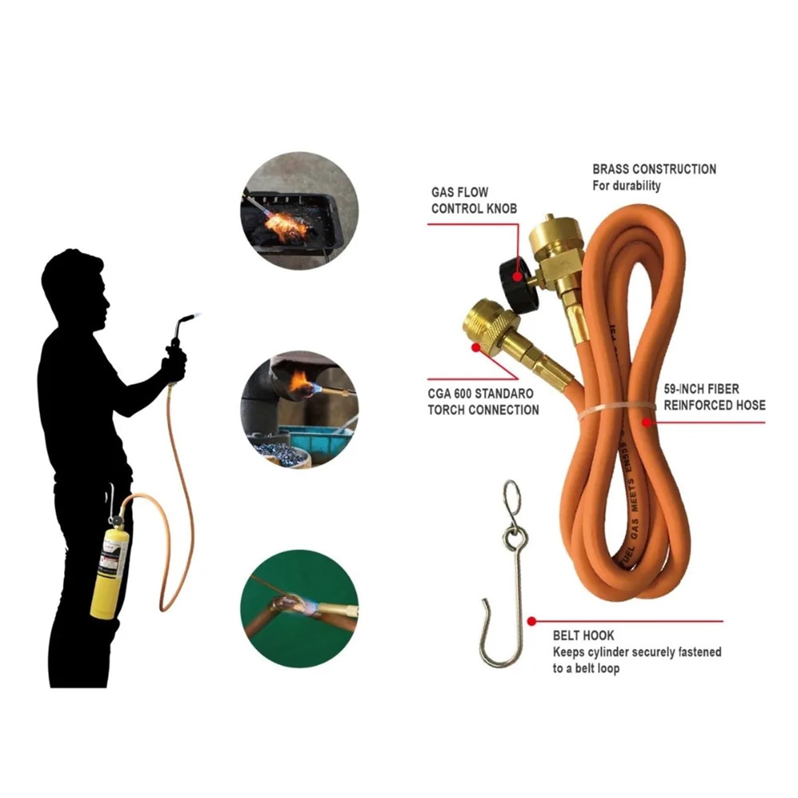 Torcia for saldatura a gas Accensione piezoelettrica Strumento for brasatura a fiamma Tubo da 1,5 m CGA600 BBQ Riscaldamento Tempra HVAC Idraulico Torcia for saldatura (Size : Style D)