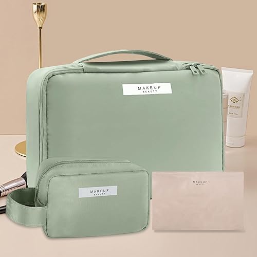 Miniatura 6 de Queboom Bolsa de maquillaje de viaje Bolsa de cosméticos Bolsa de maquillaje Bolsa de aseo para mujeres y niñas, verde-3 piezas, Moda