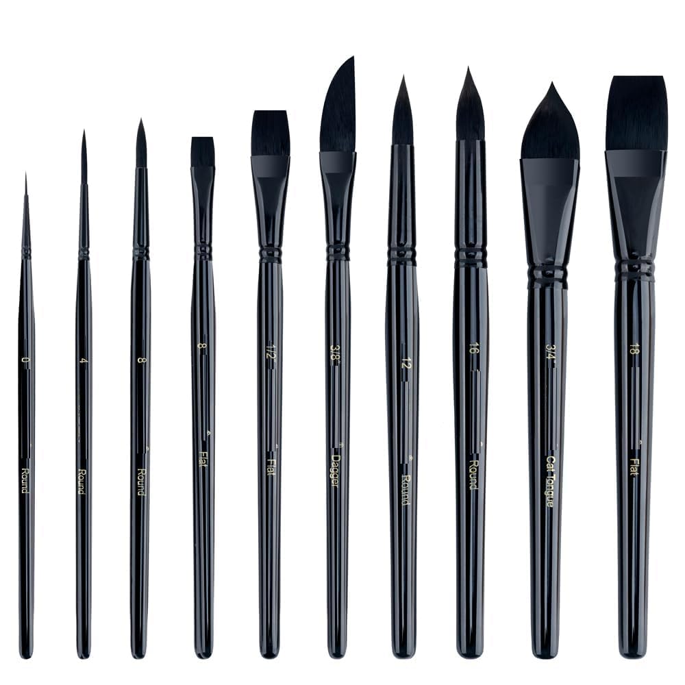 SYOSI 10Pcs Natural Watercolor Paint Brush Set, Professional Watercolor Detail Paint Brushes for Artists, Acrylic Ink Gouache Tempera, Soft Synthetic Fine Hair Oil Paint Brushes, Flat, Round, Liner