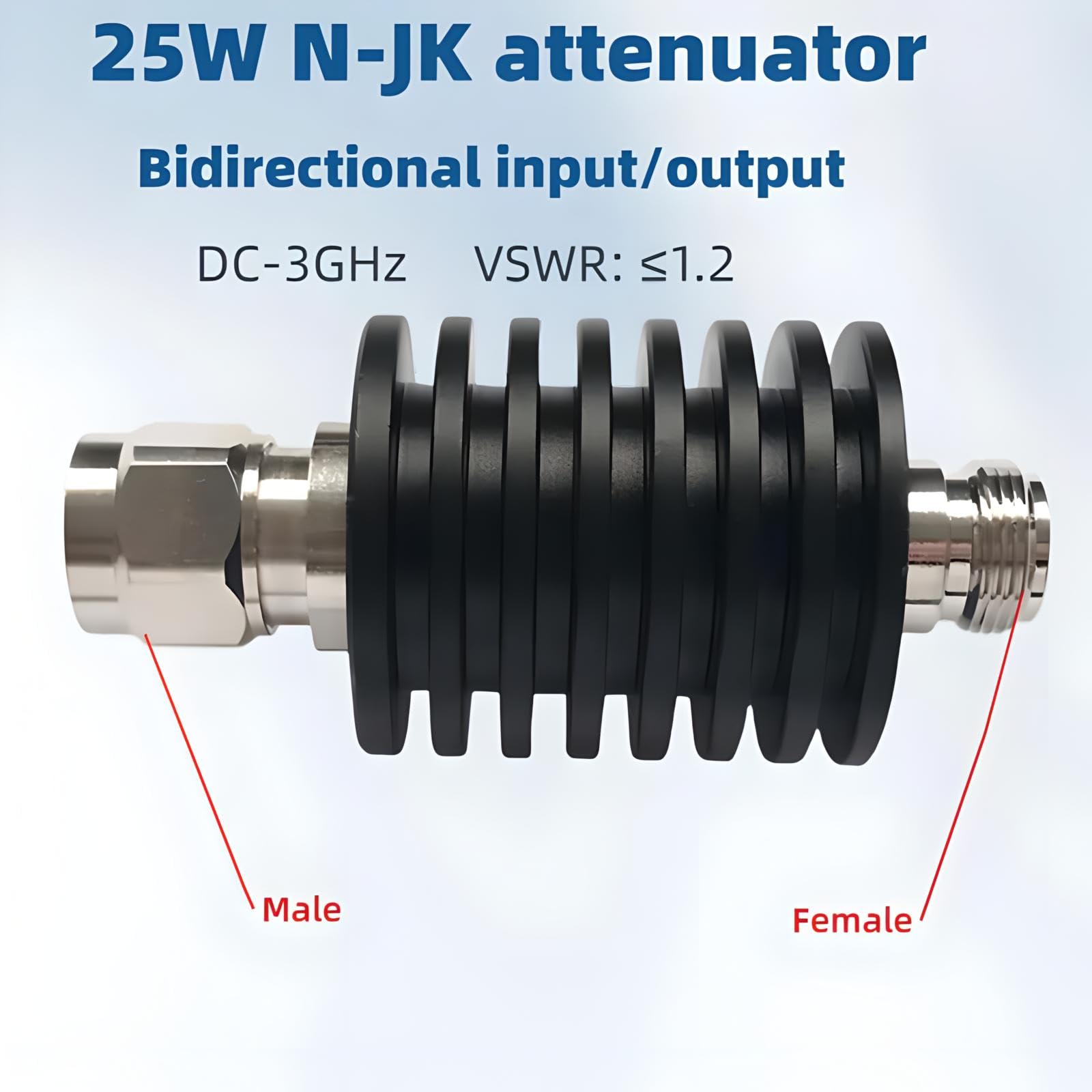 BECEN Attenuatore 40DB 25W N, attenuatore da 25 Watt 50 Ohm da CC a 3Ghz, attenuatore RF (40DB)