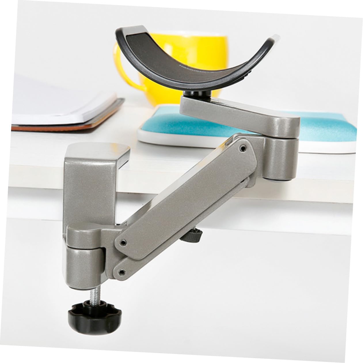 Uonlytech Tappetino Mouse Ergonomico Poggiapolso Supporto Braccio Computer Staffa Metallo Regolabile Supporto Polso Tappetino Mouse Grigio
