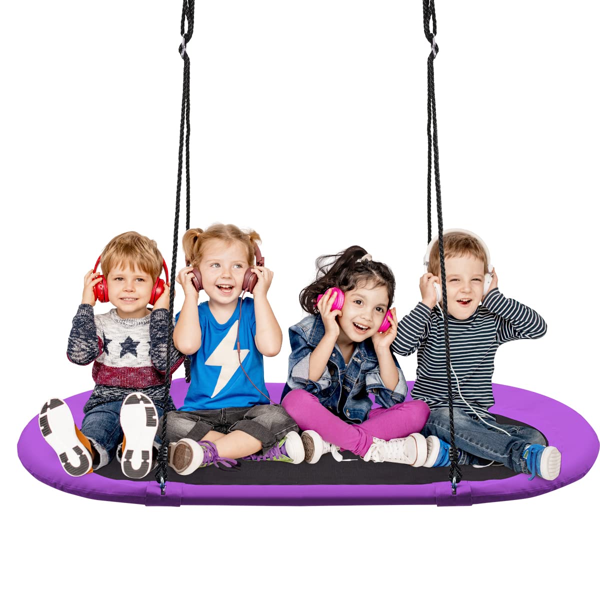 COSTWAY 60 inch Kids Nest Swing, Giant Platform Swing with Adjustable Hanging Ropes, 150kg Capacity Tree Swing Seat for Park Backyard Playground (Purple)