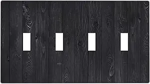 Decorative Switch Plate Covers Vintage Black Wood Plank Wooden Board 4 Gang Light Switch Cover Plate Quad Toggle Wall Plate Outlet Covers for Farmhouse Bedroom Home Decor
