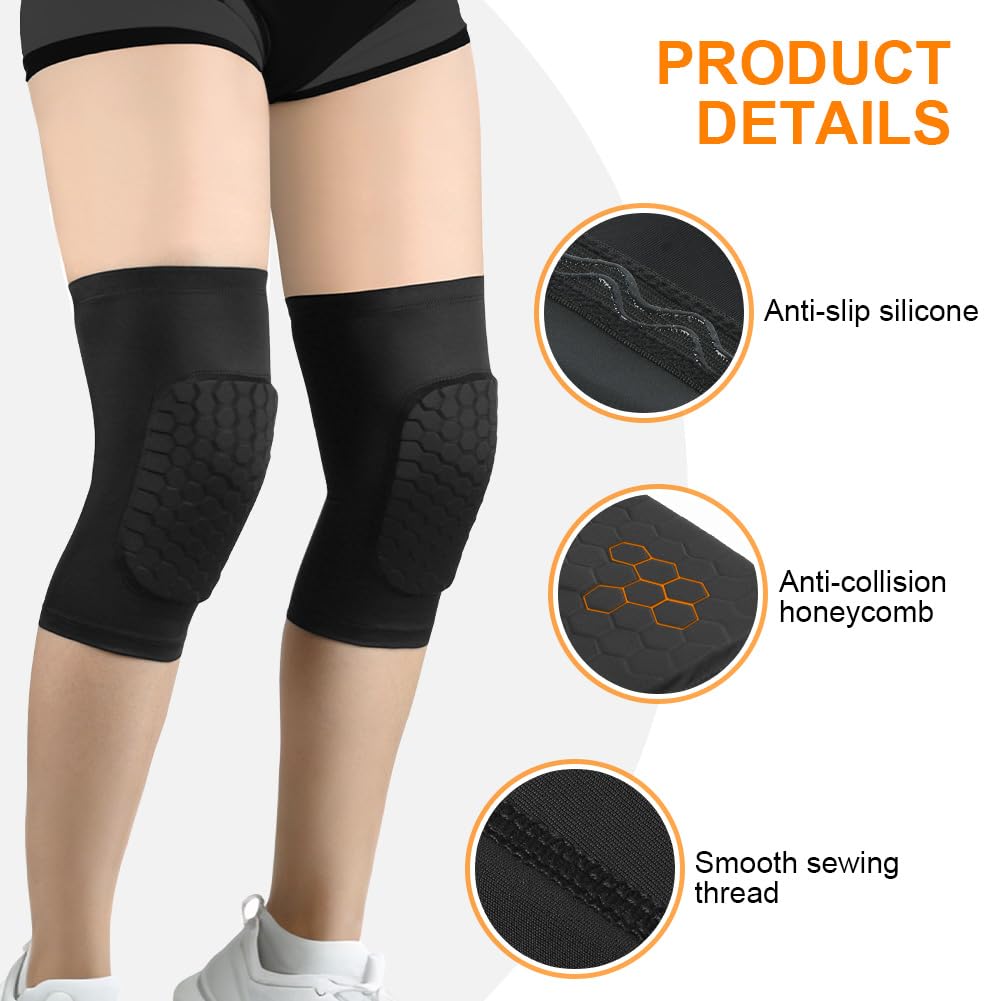 AYBUY Ginocchiera Pallavolo, Ginocchiere Anticollisione a Nido d'Ape, Ginocchiere Basket, Ginocchiere Elastiche Antiscivolo per Danza Pallavolo Basket Rugby Yoga, Uomini e Donne (Corto, M） - 4