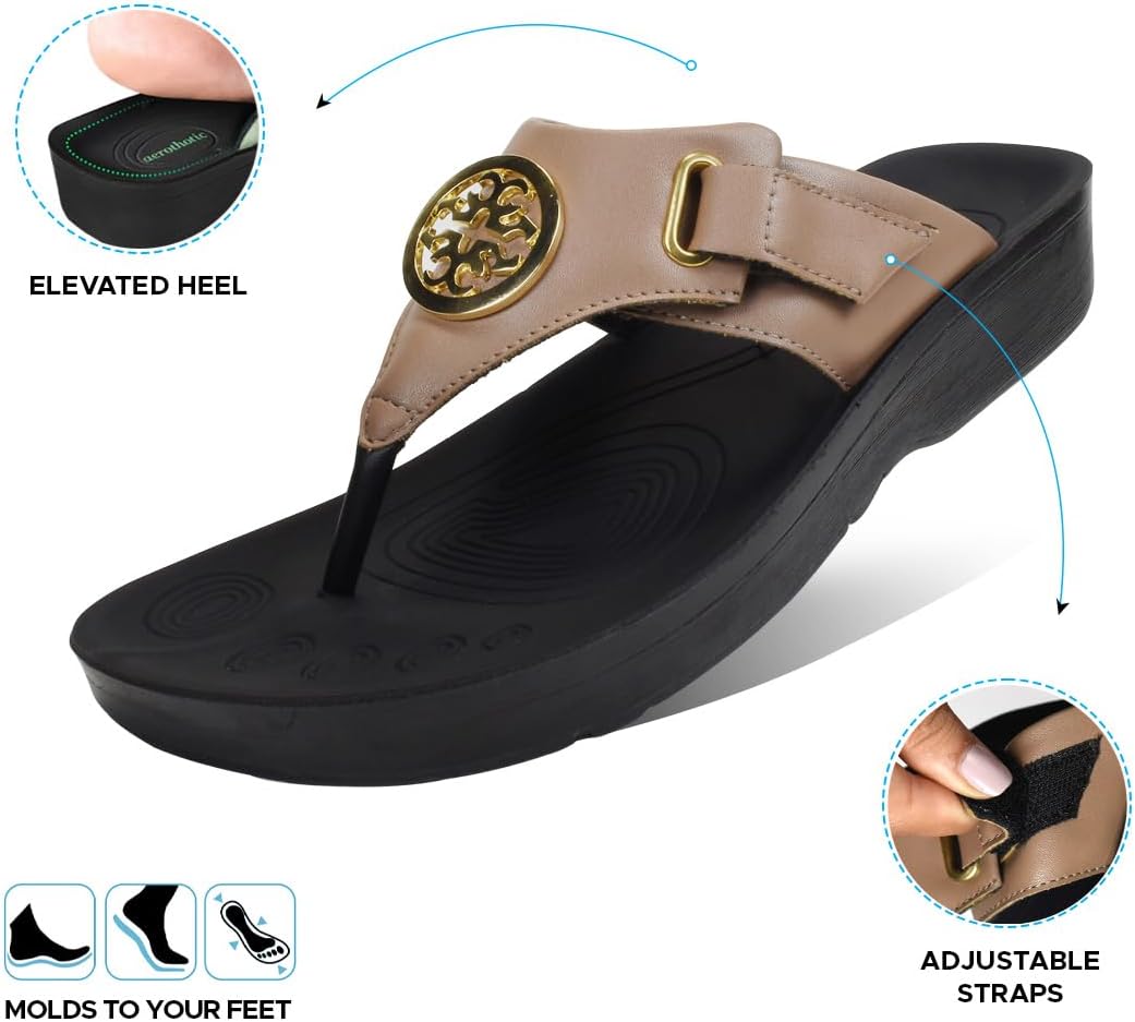 AEROTHOTIC Arch Support Flip Flops for Women Comfortable Orthotpedic Footbed with Faux Leather Buckle Adjustable Stylish Straps Slip On Soft Toe Post Dressy Indoor & Outdoor Women's Sandals - Image 4