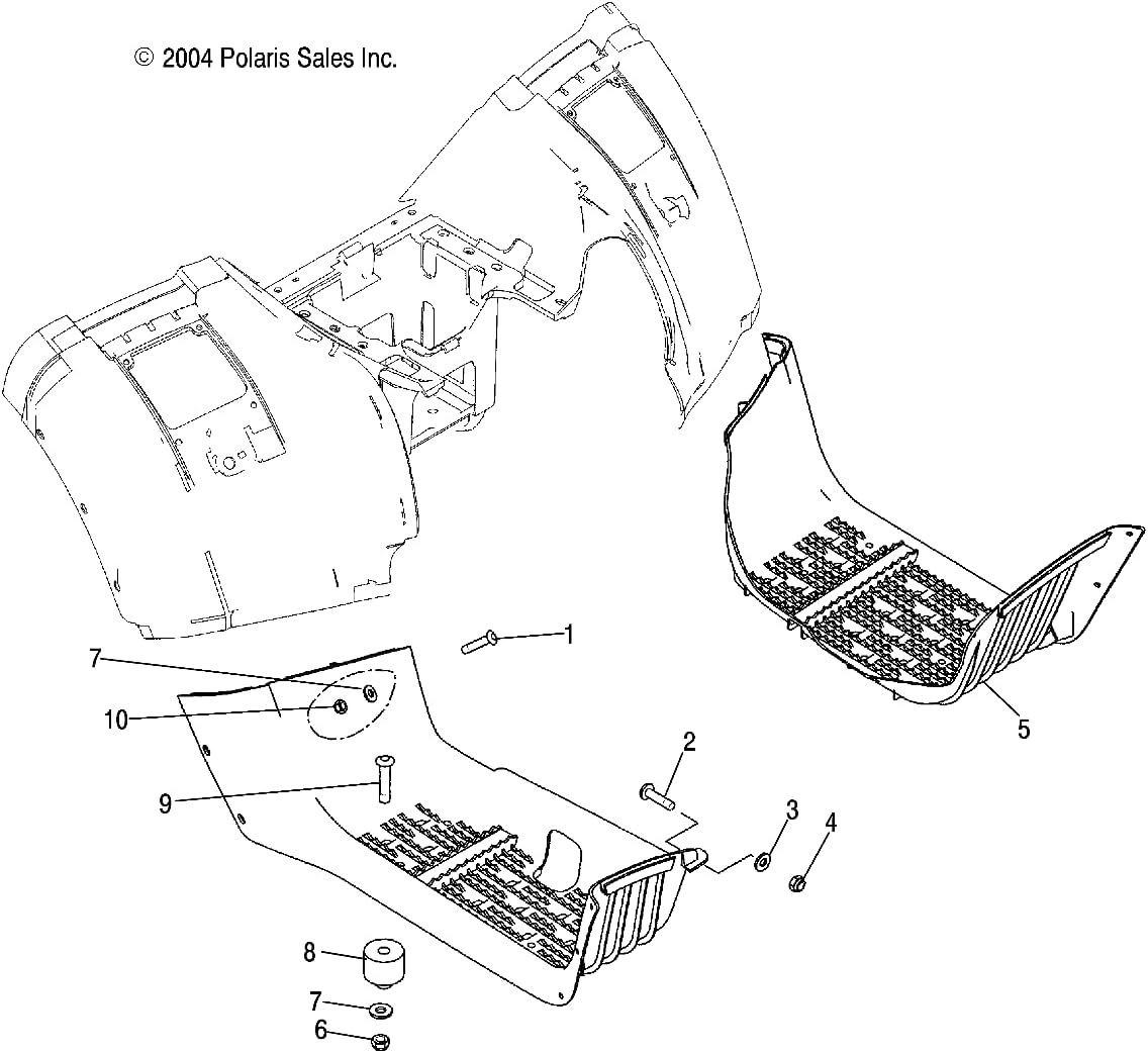 Polaris ATV Footwell, Right Side, Gloss Black, Genuine OEM Part 5434792-070, Qty 1