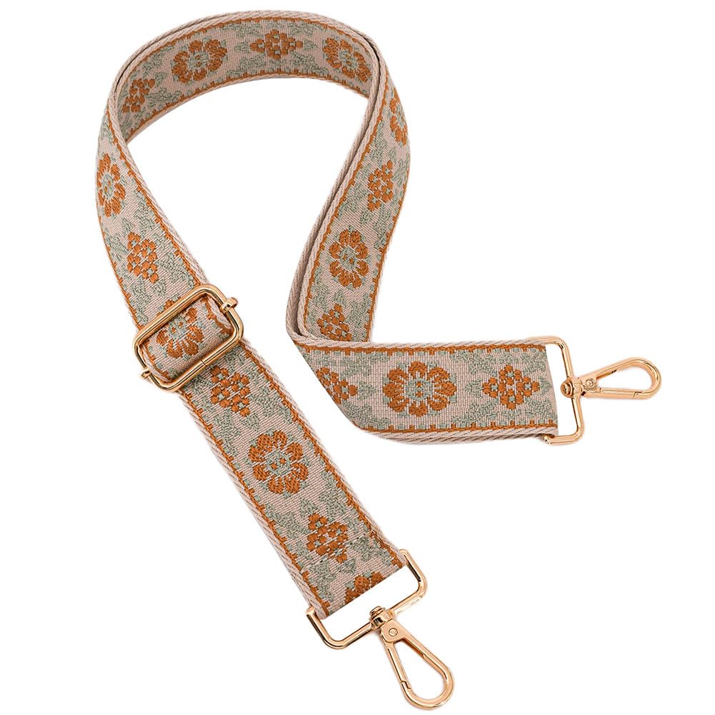 Roygbcp Women's Orange Flowers-Gold Hardware Replacement Purse Strap Shoulder Strap Adjustable Crossbody Strap For Crossbody Wide Shoulder Bag, 28-51 Inches