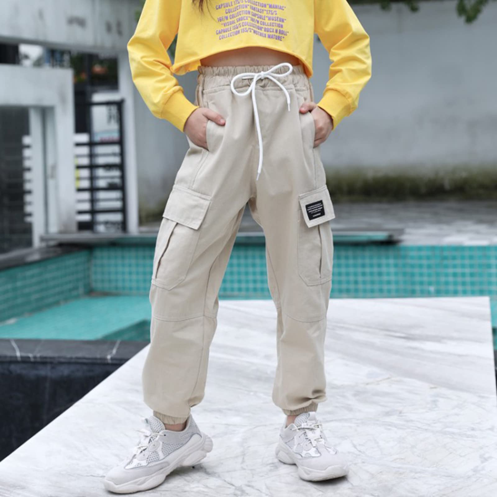 Pantalon long en coton pour enfant et bébé fille - Printemps été - Imprimé - Pantalon cargo - Pantalon de jogging pour fille