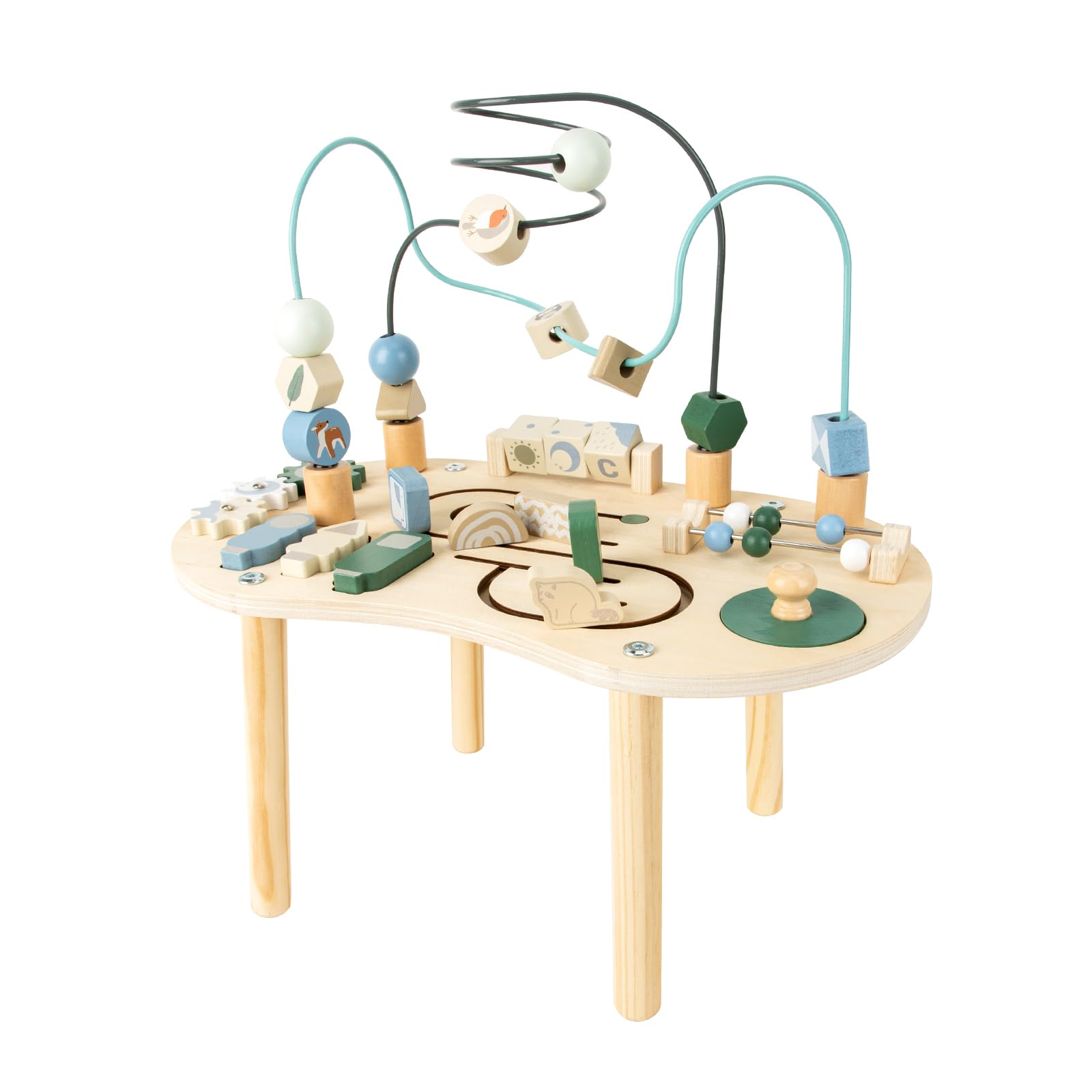 Funsland Wooden Activity Table for Kid: 7 IN 1 Montessori Toy for Toddler 1 2 3 Year Old with Bead Maze,Shape Sorter and Orbit Maze - Educational Sensory Game & Gift