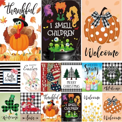 Seasonal Garden Flags Set of 12, Double Sided...
