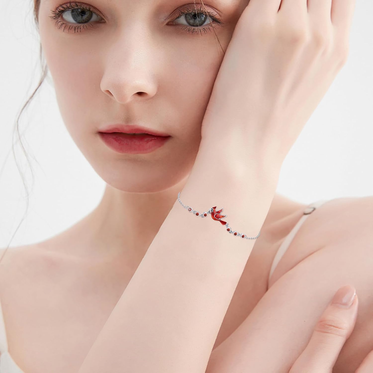 Cardinal Bracelet 925 Sterling Silver Cross Cardinal Adjustable Bracelet Red Bird Bracelet for Women Memorial Bracelet Sympathy Cardinal Jewelry - Image 5
