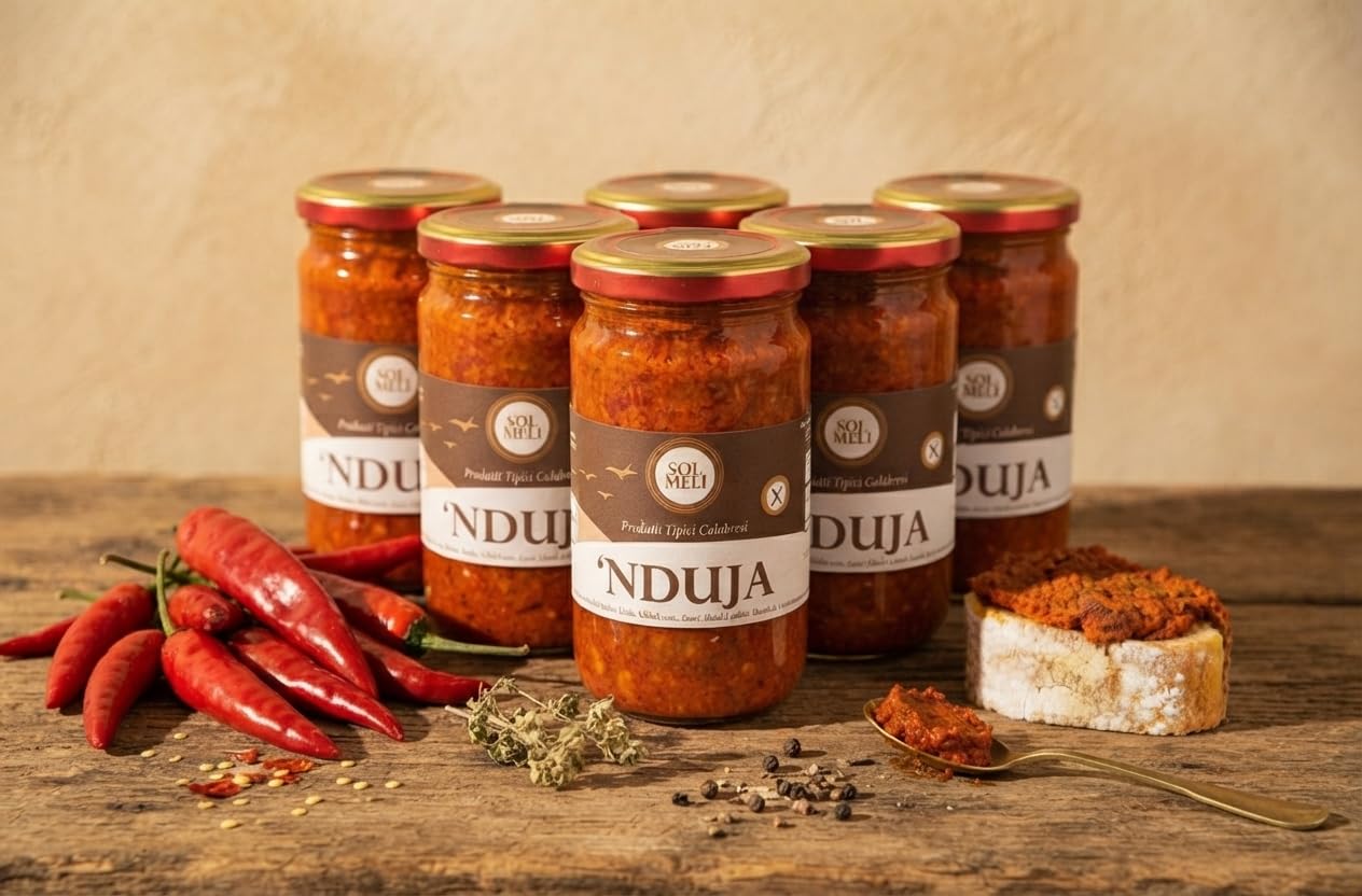 Estock1food 'Nduja in Vasetto Tradizionale Calabrese, Crema Piccante di Suino e Peperoncino (6 Vasetti)