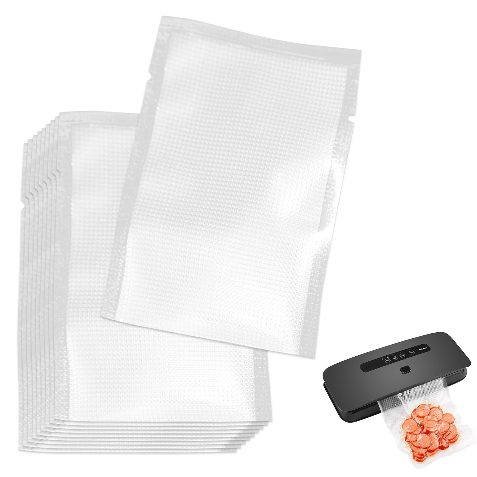 100PCS Precut Vacuum Sealer Bags, Heavy Duty BPA Free Food Storage Heat Seal Bags, Embossed Airtight Freezer & Sous Vide Bags Compatible with Vacuum Sealers (10 * 15cm)