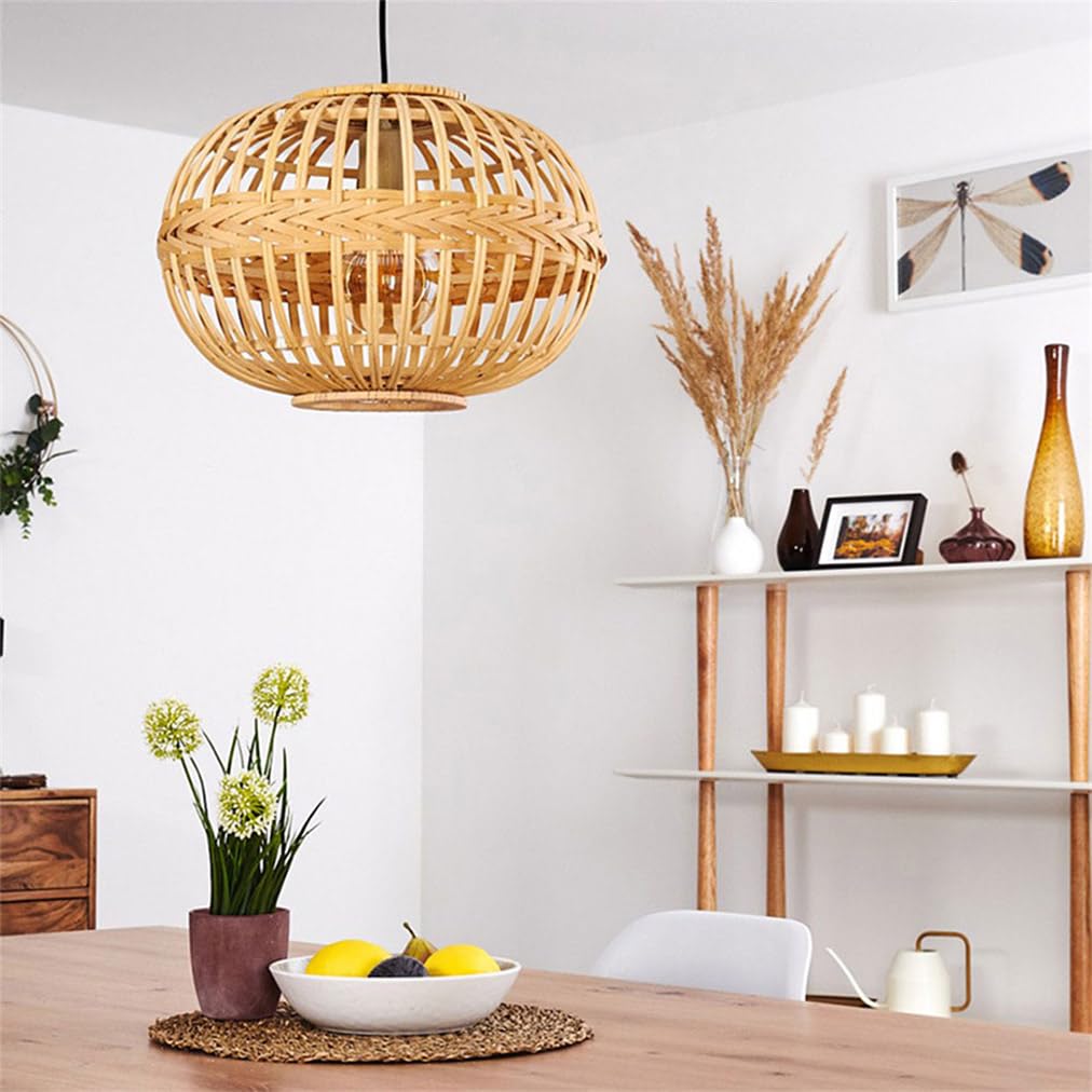 Nowoczesna czeska pleciona lampa wisząca z rattanu i bambusa, styl wiejski, przybrzeżne lampy wiszące, ręcznie tkany klosz z rattanu, 40 cm, do przedpokoju, sypialni, przedpokoju