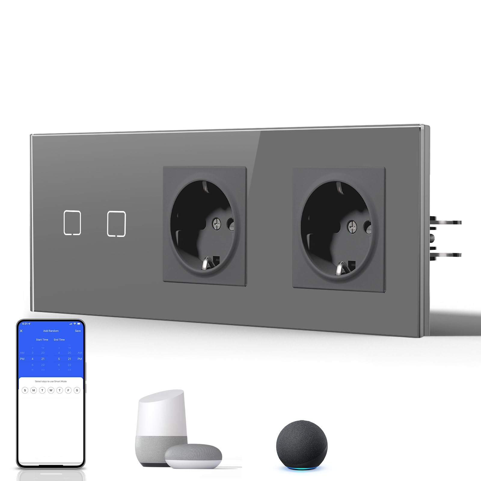 BSEED Interruptor Inteligente WIFI,Interruptores Tactil Con Cristal,Compatible con Alexa,Tuya y Smart Life,Requiere Cable Neutro,2 Gang 1 Vía,86mm Blanco — view 145