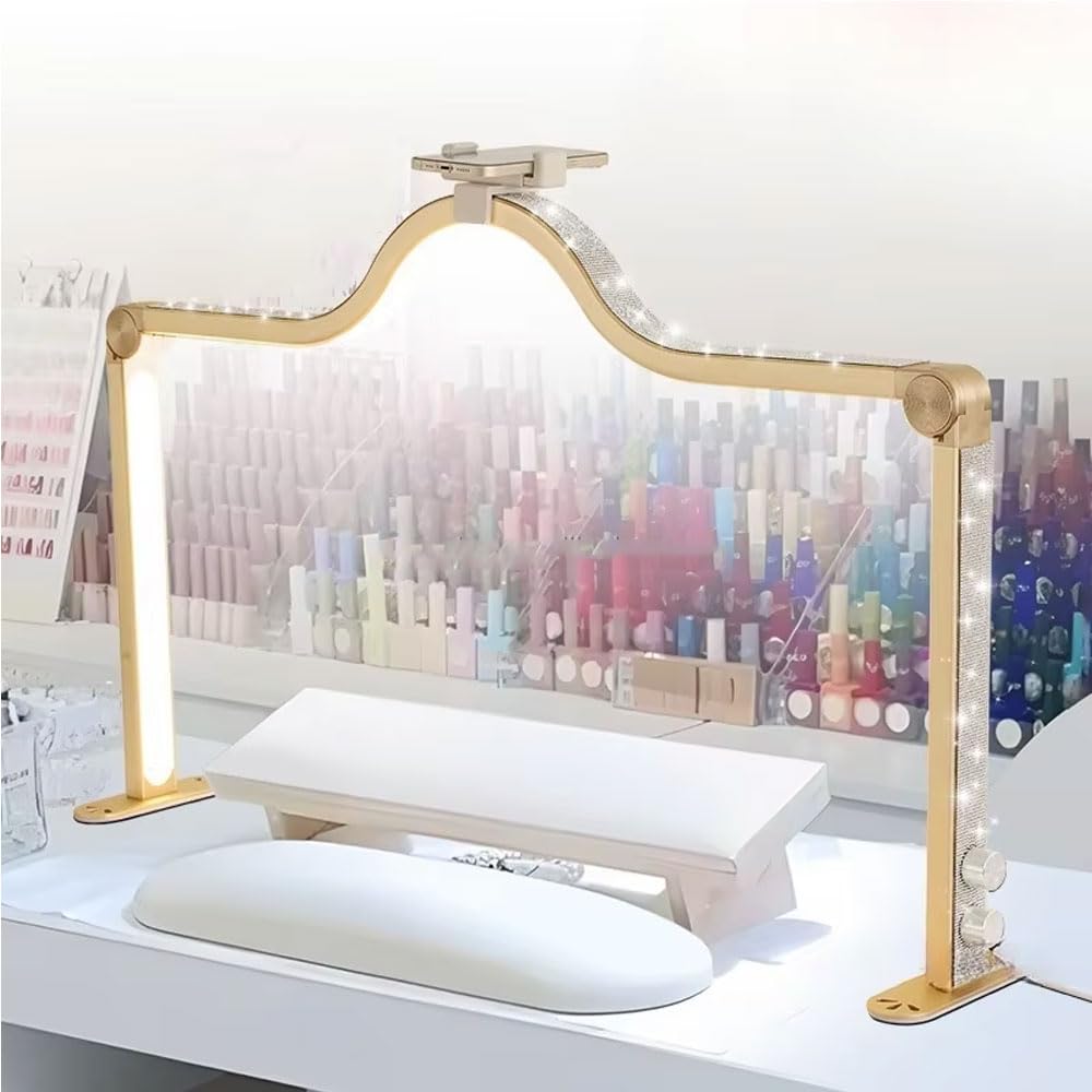 Halbmondlicht für Nageltisch Halbmond-Nagellampe Nageltischlampe Halblicht Nail Tech Licht für Nail Tech Mondlampe mit Telefonhalter Nail Tech,Gold,34 Inch