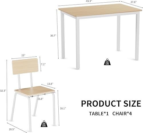 Miniatura 7 de 5 Dining Table Set with 4 Chairs, 43" Kitchen Table Chairs Set for 4, Dining Room Table with Metal Frame Board, Perfect for Small Space, Easy Clean