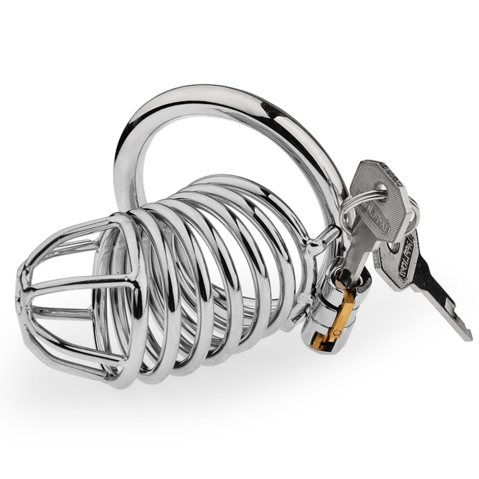 Cages de Chasteté en Métal avec Anneaux Réglables en 5 Tailles Sex Toys Chastity Cage Respirante avec Serrure Dissimulée Cage Chastetée en Acier Inoxydable pour Attacher le Pénis d'un Homme (C)