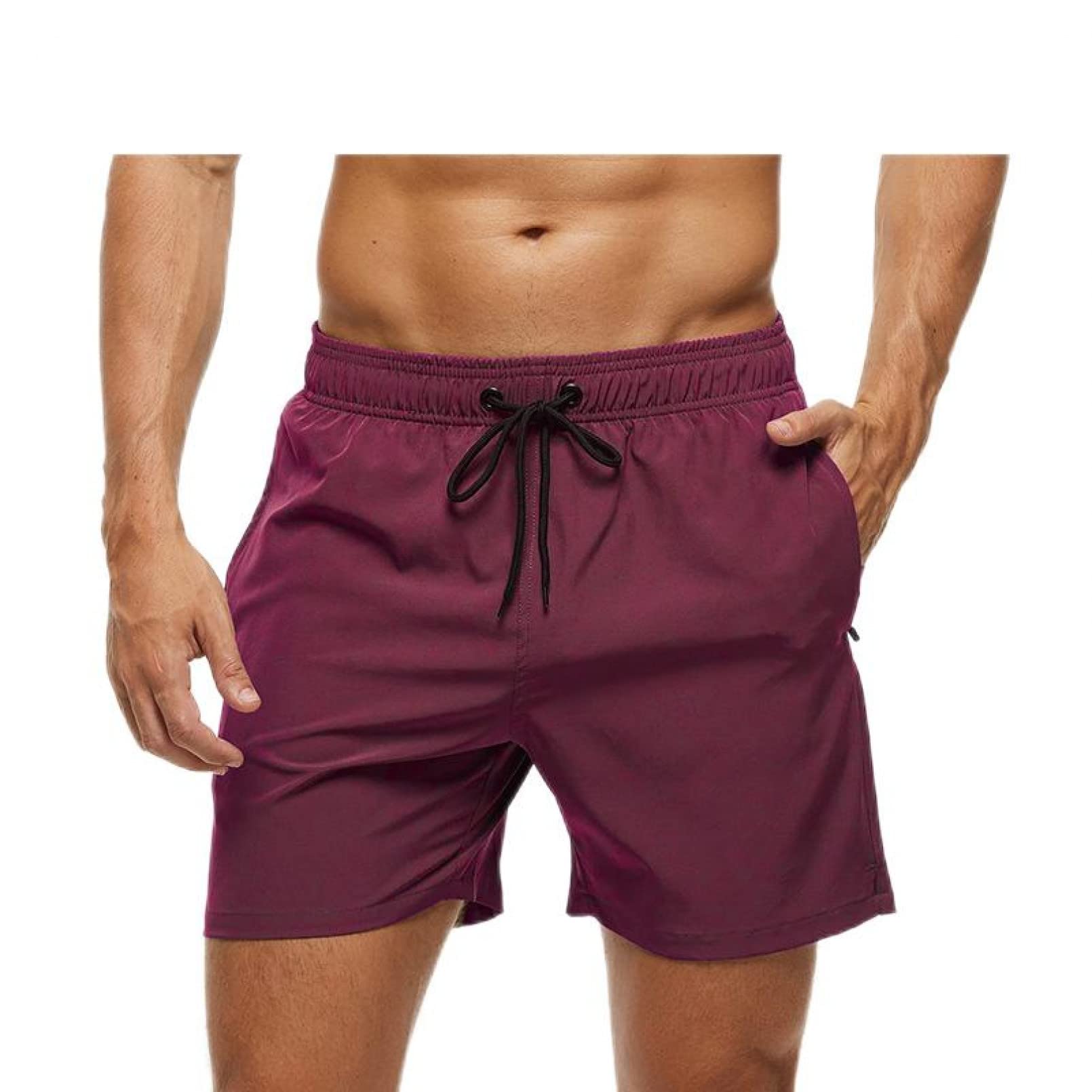 Shorts De Baño Elásticos para Hombre Shorts De Playa De Secado Rápido con Bolsillos con Cremallera Y Forro De Malla,Vino rojo-2XL