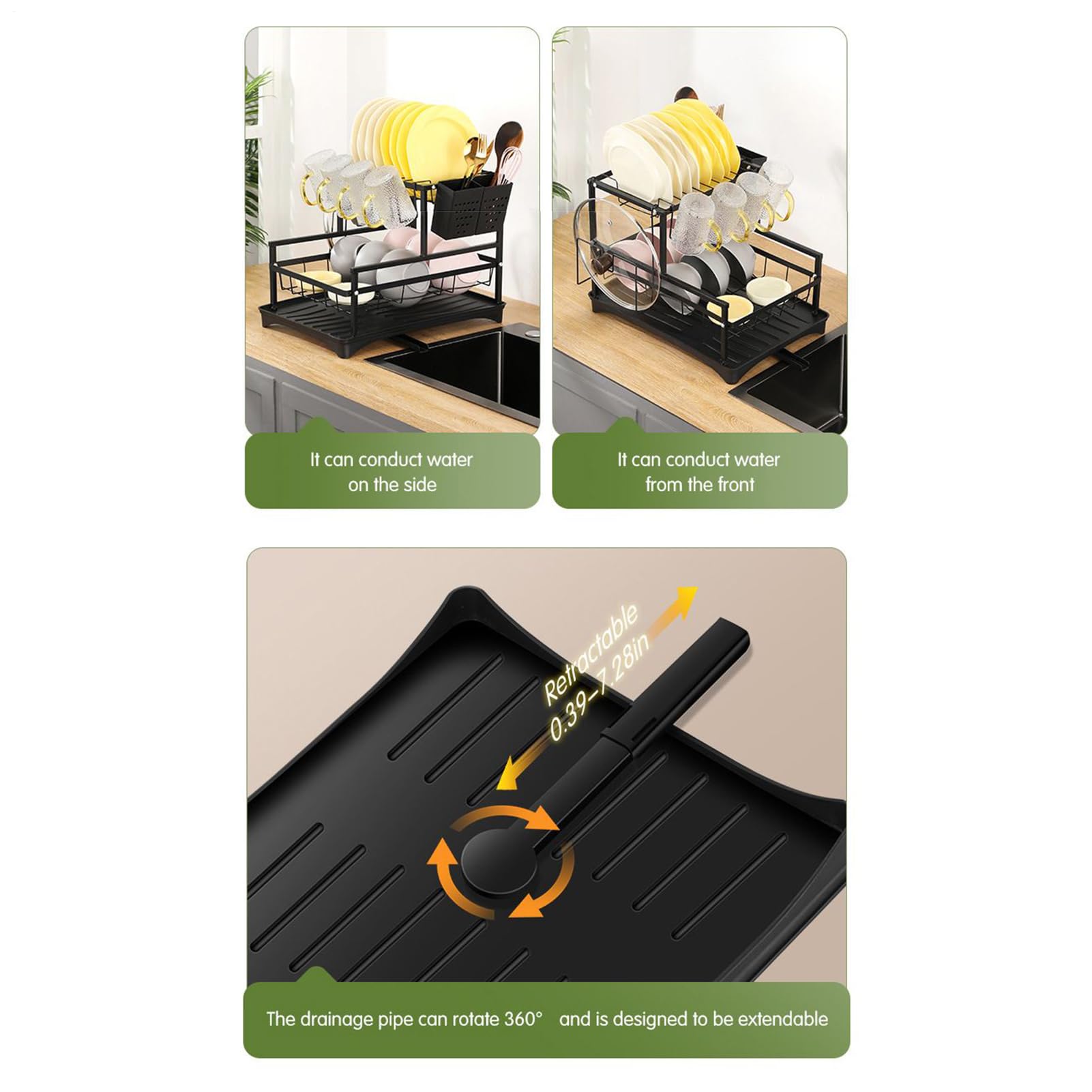 Égouttoir À Vaisselle Pour Plan De Travail Cuisine Grande Capacité | Inoxydable Organisateur Avec Bac Récupérateur Pour Maison