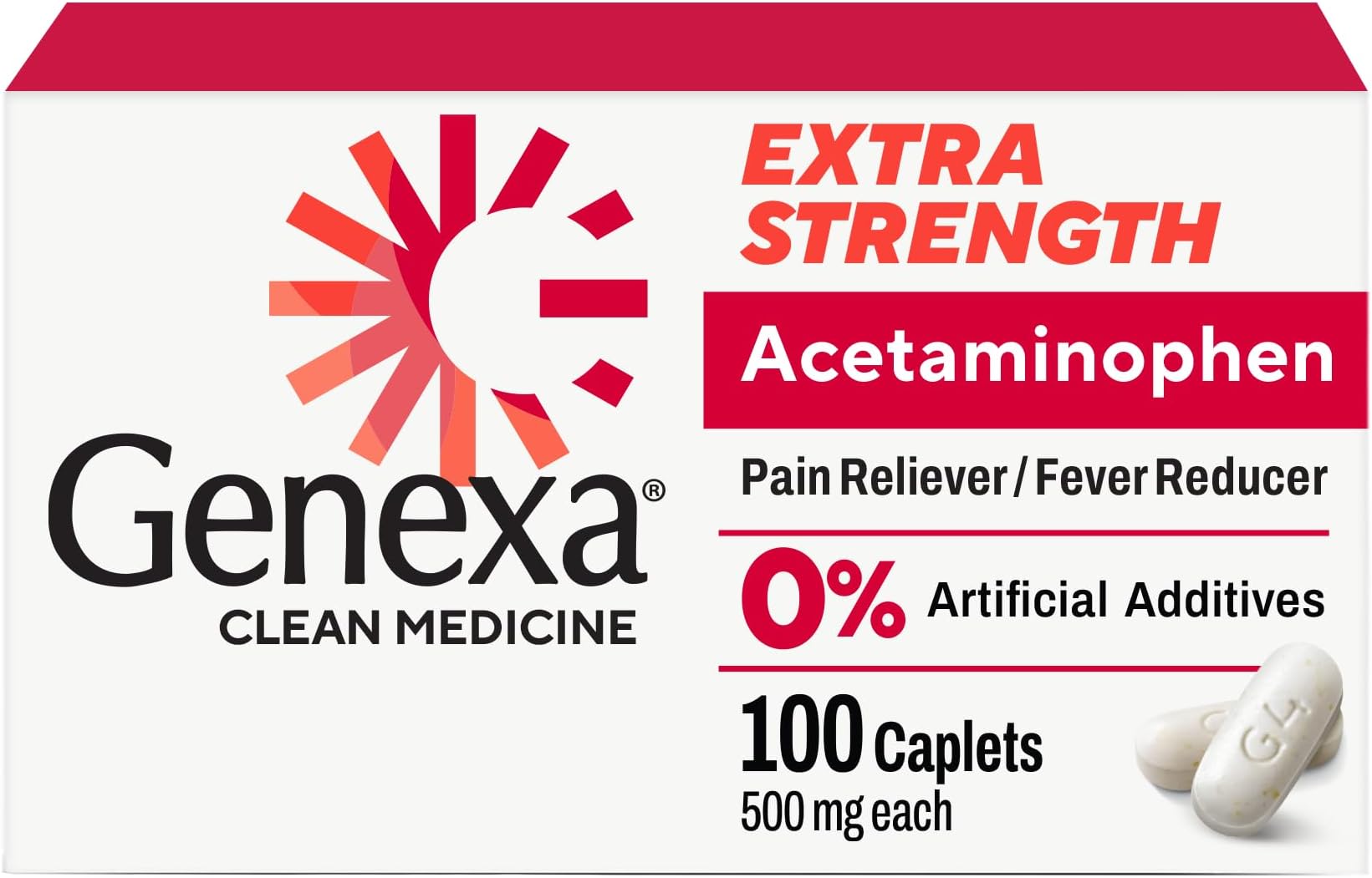 Clean Acetaminophen 500mg Extra Strength, Dye Free Pain Reliever Fever Reducer, 0% Artificial Additives, Pain Medicine for Adults, Relieves Headache, Backache, Minor Arthritis Pain, 100 Tablets