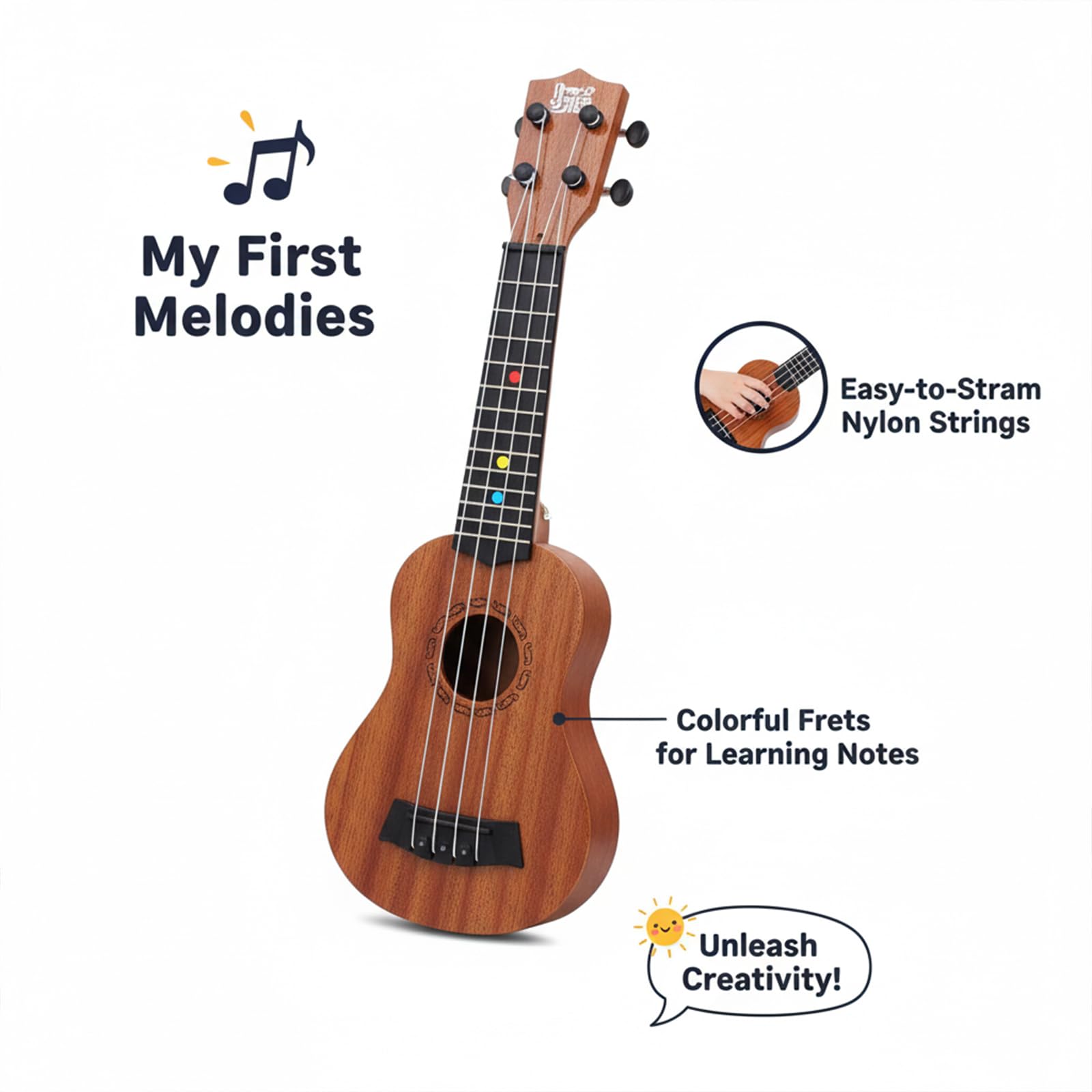 Guitarra Infantil, Juguete de Guitarra Infantil, Ukelele de Juguete para Niños, para Niños 4 Cuerdas Instrumentos Musicales Juguete Educativo, Adecuado para niños de 3 a 6 años (Registro 44cm)
