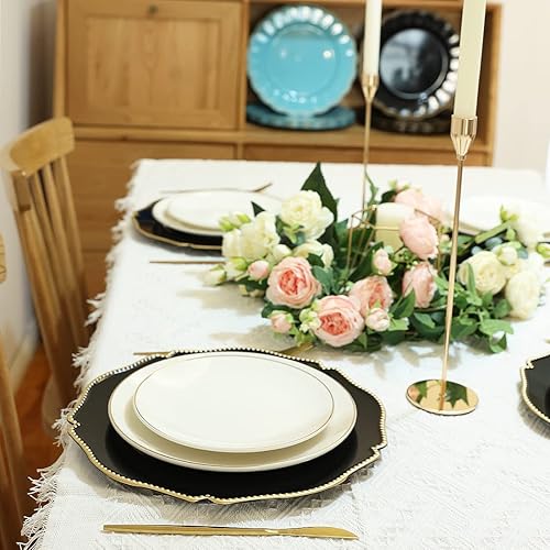 Miniatura 7 de Umisriro Platos de carga rojos, juego de 6 cargadores de plástico de arrecife para platos de cena, cargadores decorativos para bodas, fiestas,