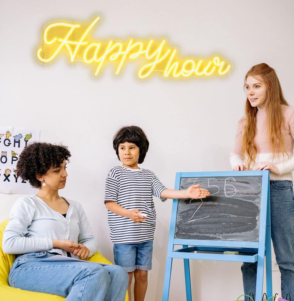 Neon Sign Happy Hour Custom Neon Signs for Wall Decor Personalized Led Light Signs Gifts for Home Bedroom Party Decoration,Size:50cm