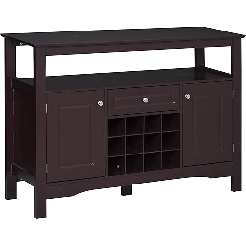 HOMCOM Coffee Bar Cabinet, Modern Sideboard Buffet Cabinet, Wine Cabinet with Drawer and 12-Bottle Wine Rack for Living Room, Espresso