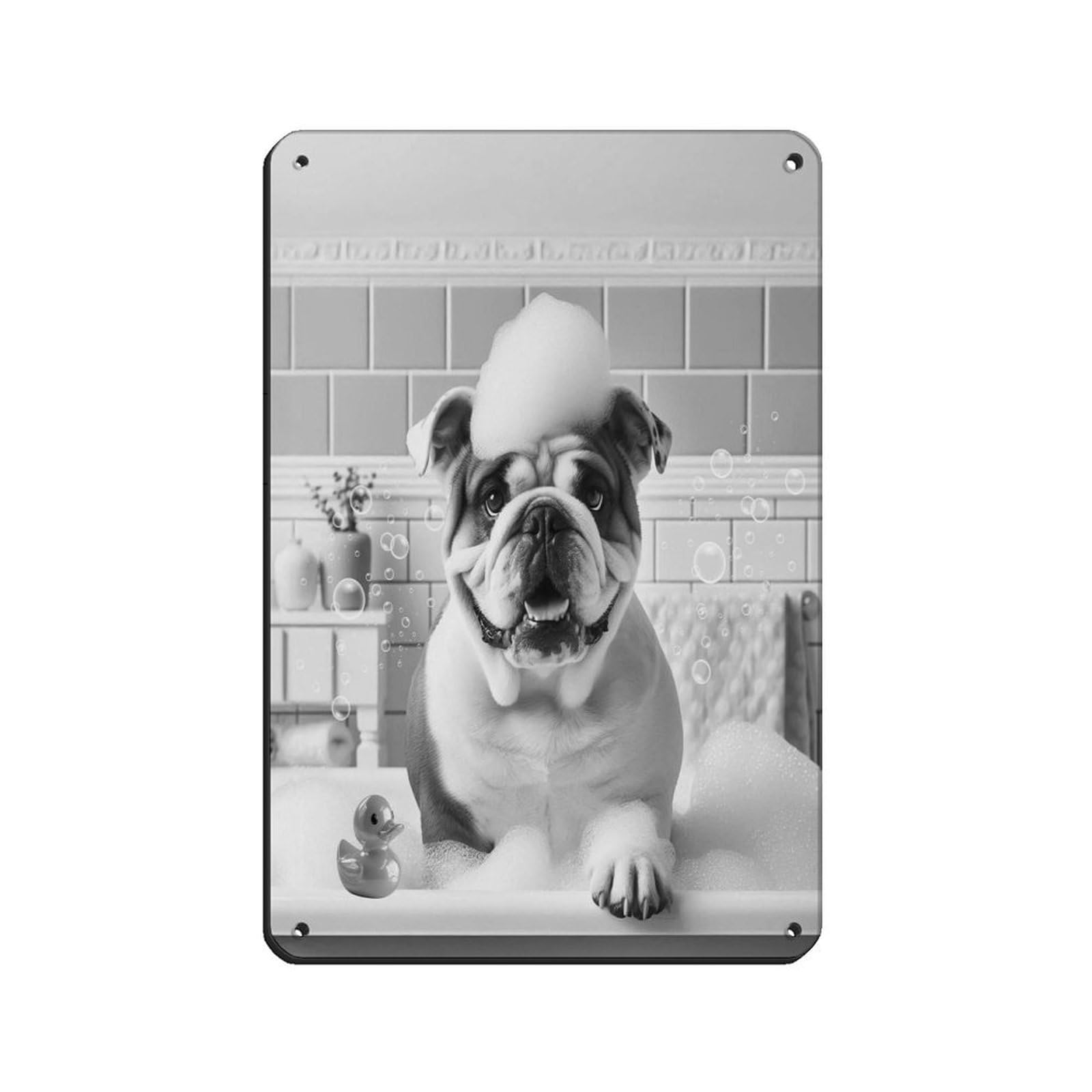 Lxwnze 20L X 30W Cm English Bulldog, Funny Bathroom Decor Tin Sign Vintage Metal Pub Club Cafe Bar Home Wall Art Decoration Poster Retro 8X12inch(20X30cm)
