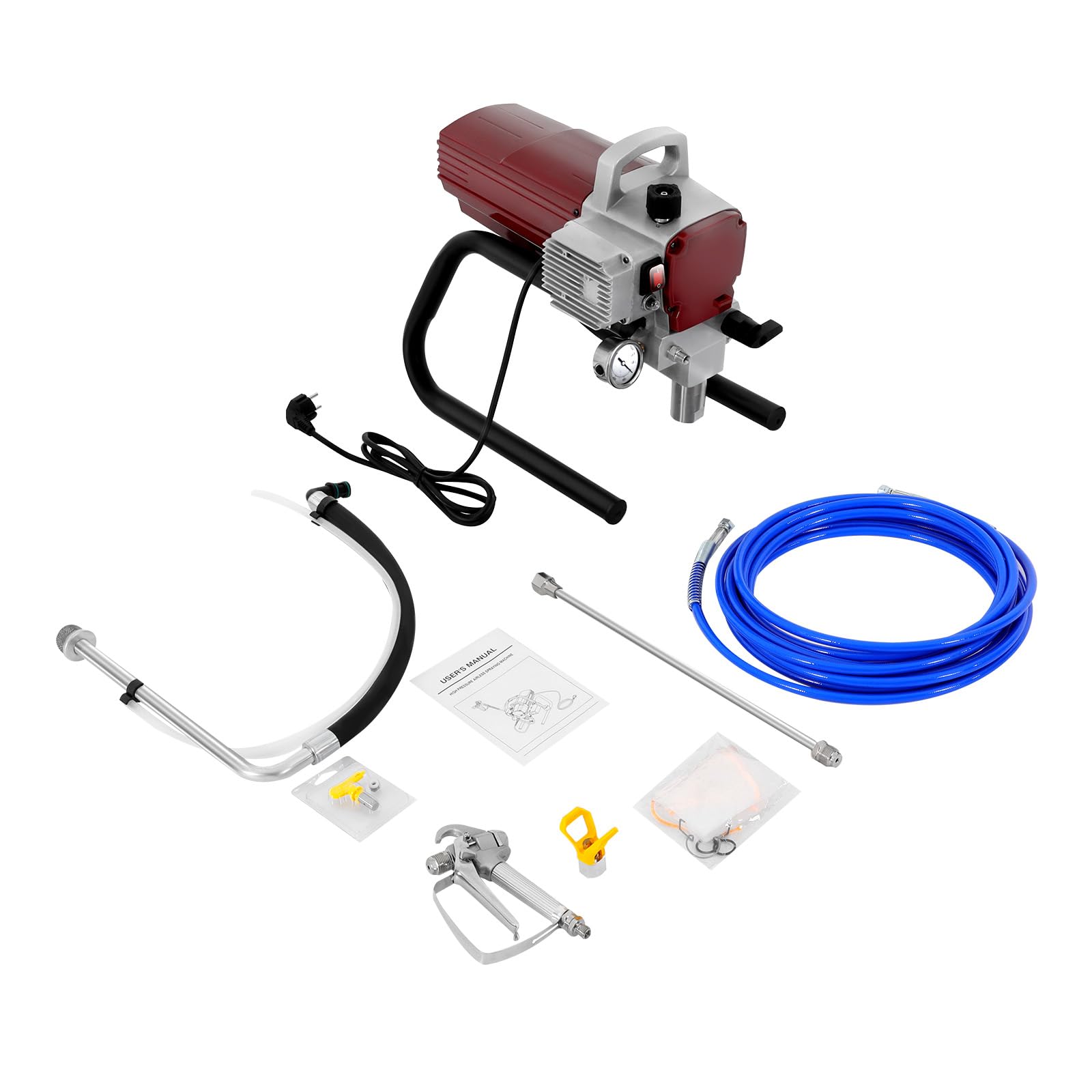 Pulverizador de pintura sin aire de 1800 W, 220 V, para todos los líquidos no granulares y fluidos, con boquilla, tubo pulverizador y barra de extensión
