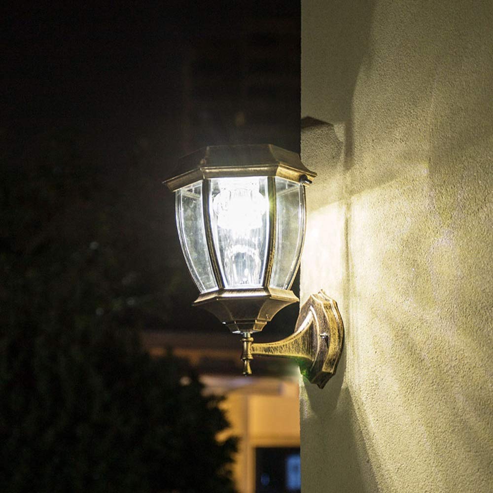 Focos solares de pared para exteriores, impermeables, LED, para terraza, farol de pared, lámpara de pared europea para jardín, luz de aluminio para jardín, luz de pared exterior, aplique de pared pa