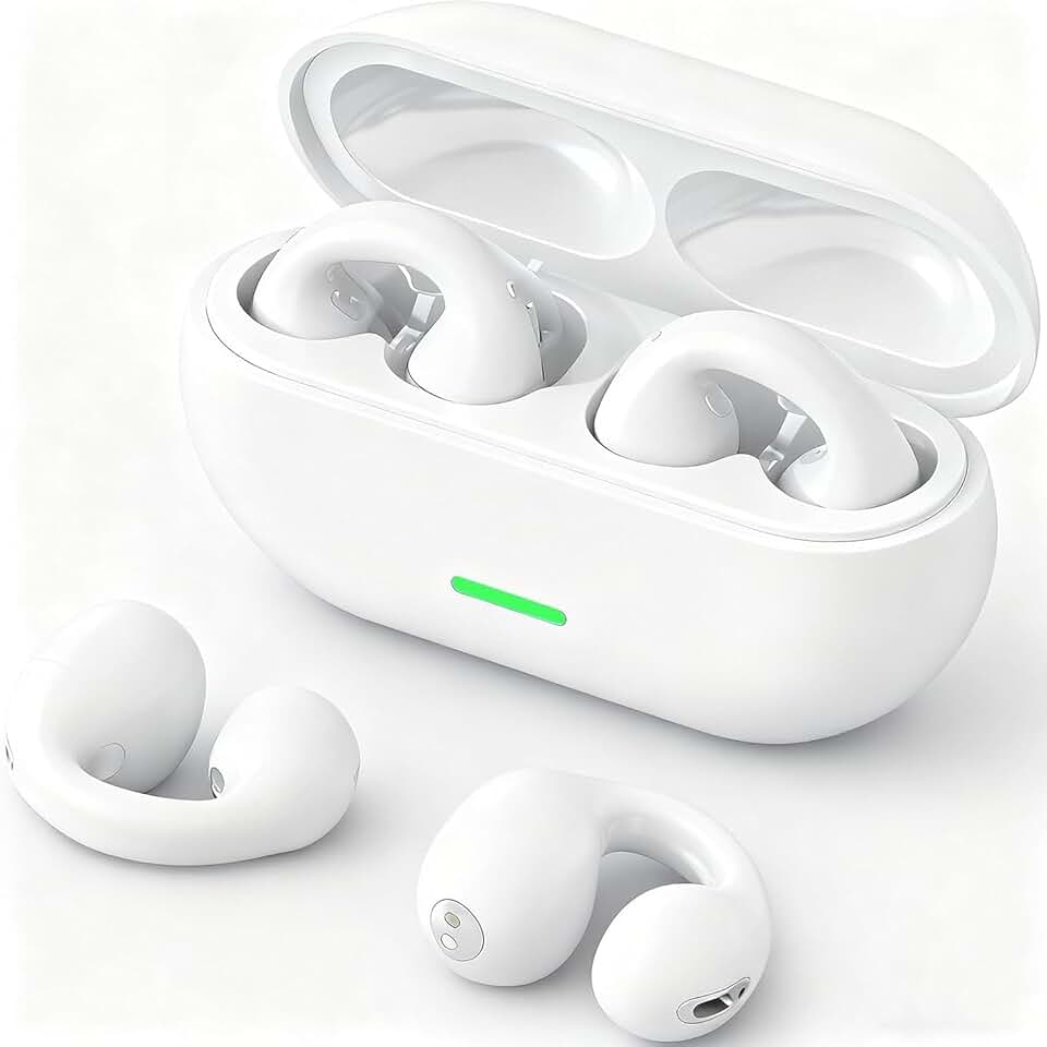 Ouvido sem Fio Com Clipe de Orelha Aberto, Fones de Ouvido Esportivos sem Fio Bluetooth 5.3 (Branco)
