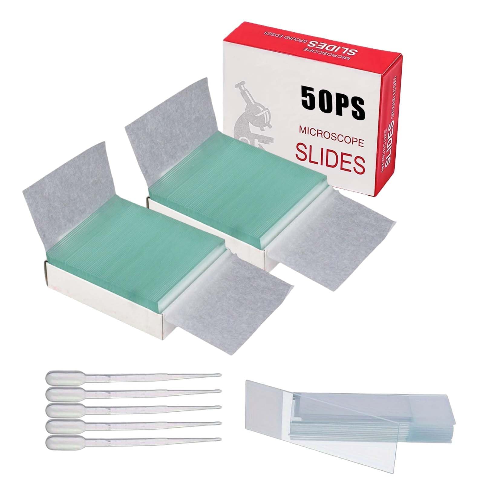 100 pièces Lames de microscope en verre, Accessoires pour microscope, Lames de Microscope, Lame Microscope, Lamelles de microscope, Lames pré-nettoyées, 25,4 x 76,2 mm, dont 5 compte-gouttes