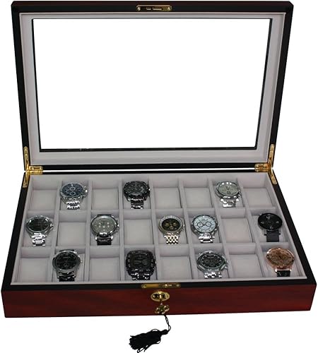 Miniatura 2 de 4 Less Co 24 RELOJES DE MADERA EXPOSITOR DE JOYERÍA CAJA DE ALMACENAMIENTO COLECTOR REGALO - ACABADO CEREZO 1087-24C