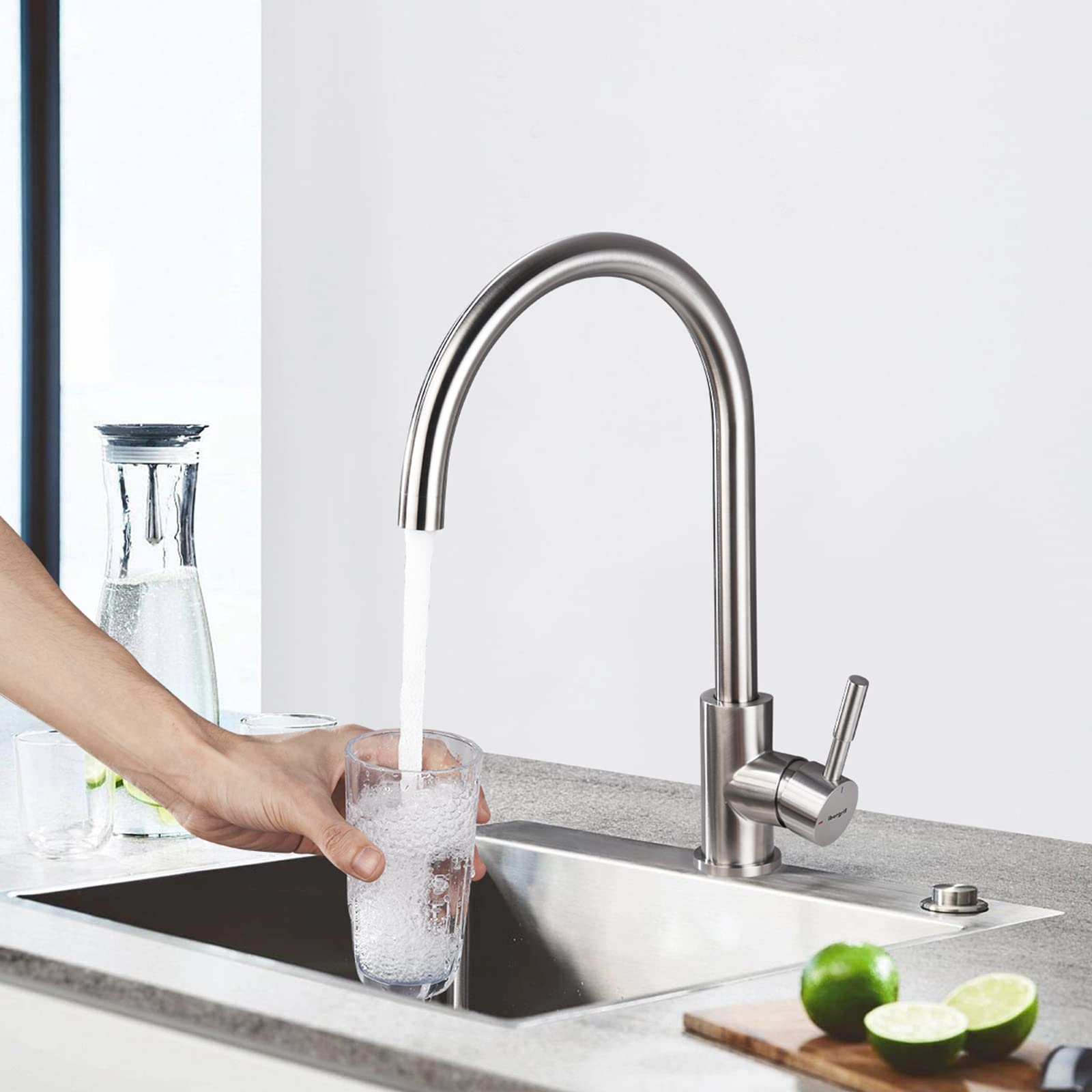 Ibergrif M22110, Mitigeur d'évier avec Bec Haut, Robinet de Cuisine, Inox, Gris