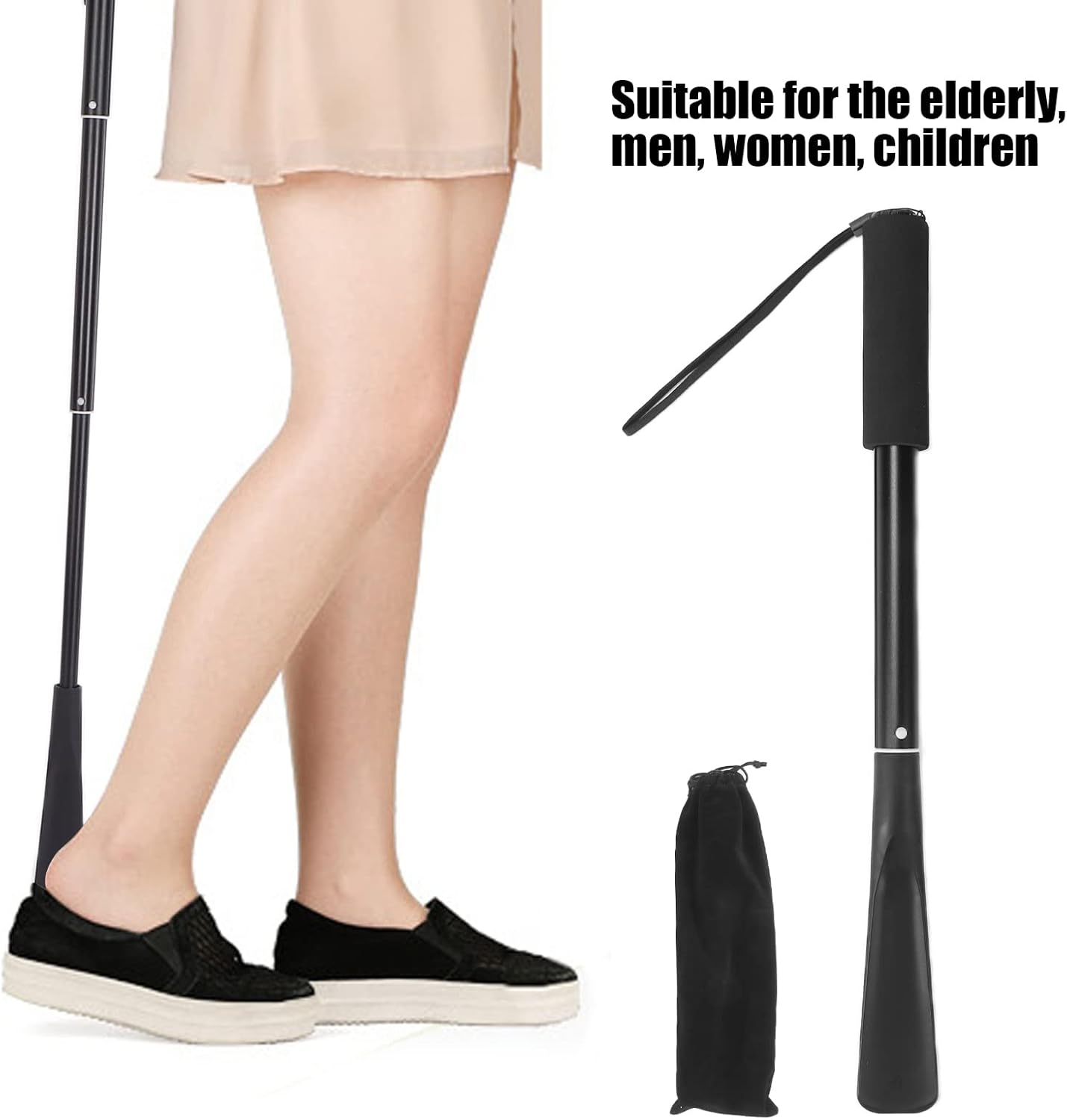 Retractable Long Handled Aid Tools for Wearing Shoes Long Handle Shoe Horn for Seniors Portable : Health & Household