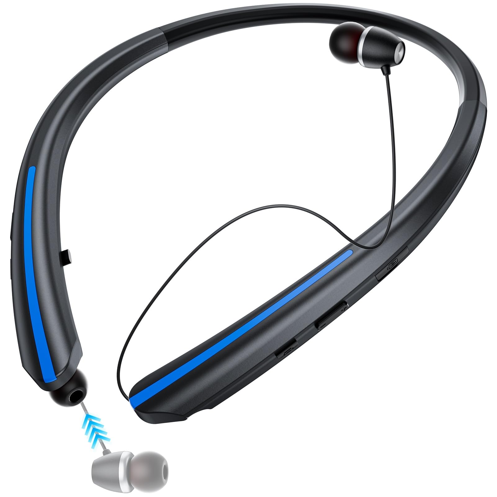 Cuffie Bluetooth retrattili con archetto da collo, cuffie wireless con 22 ore di riproduzione, sport resistenti al sudore, connessione a doppio dispositivo, auricolari con cancellazione del